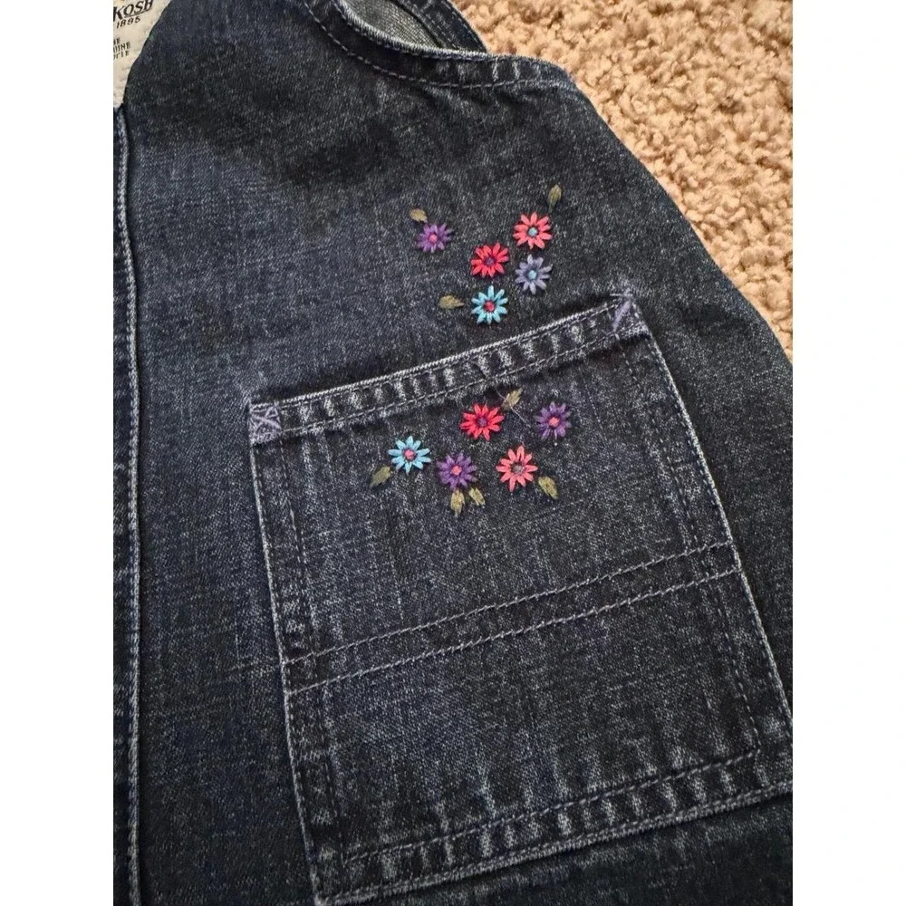 Y2K OshKosh Denim Embroidered Floral overall dress